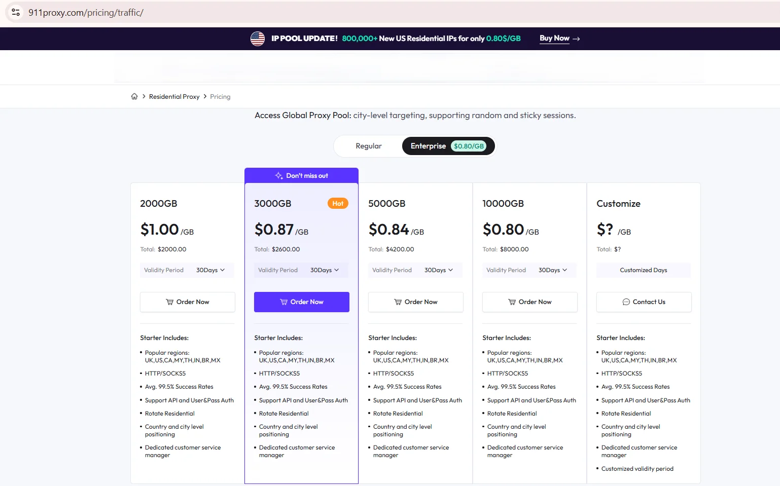 Тарифы резидентных прокси Bright Data на сайте вендора